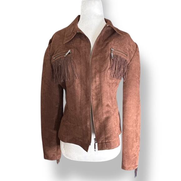 Vintage Panhandle Slim Faux Suede Leather Fringe Jacket Western Cowgirl Small - Picture 5 of 10
